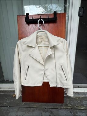 Ashley By 26 International Cream Faux Leather Moto Jacket